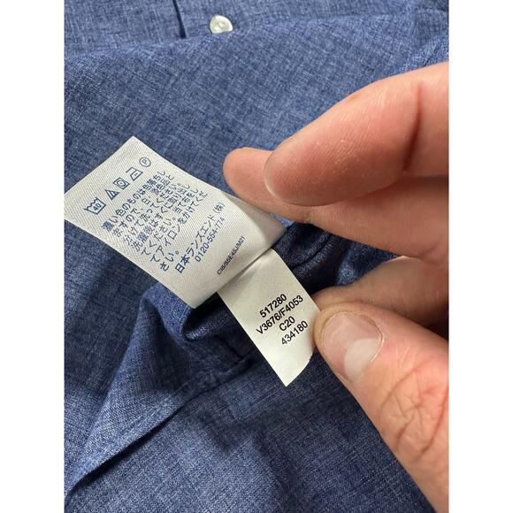 Lands End Linen Blend Longsleeve Band Collar Dress Shirt Size 15.5 x 33 Blue - Picture 7 of 11